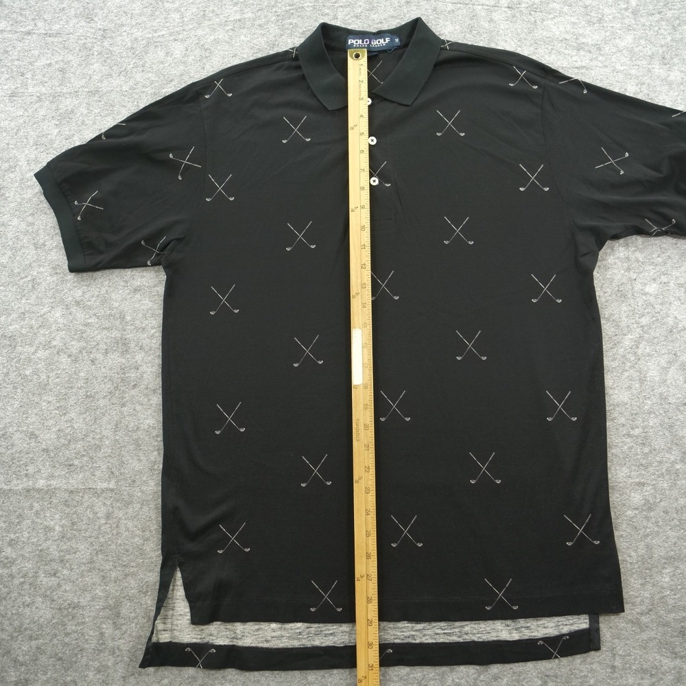 Vintage Polo Ralph Lauren Golf Shirt Mens Medium Black Club Print AOP Cotton - Picture 7 of 9